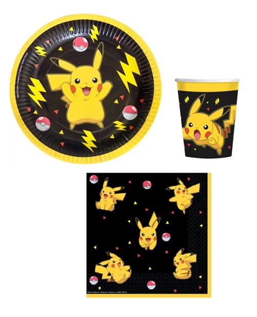 Pokemon pap tallerkener, servietter og krus  til 8 personer , Pikachu